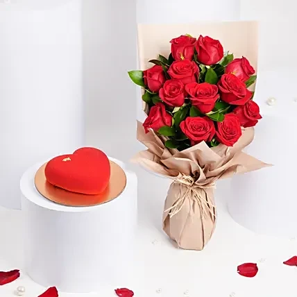 Red Roses with Cake